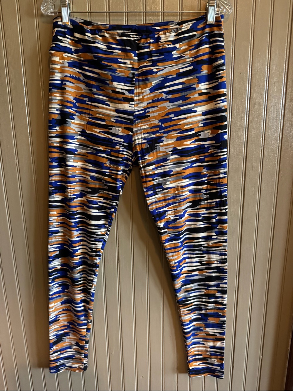 New LuLaRoe Blue, White & Gold Abstract Print Leggings tall curvy